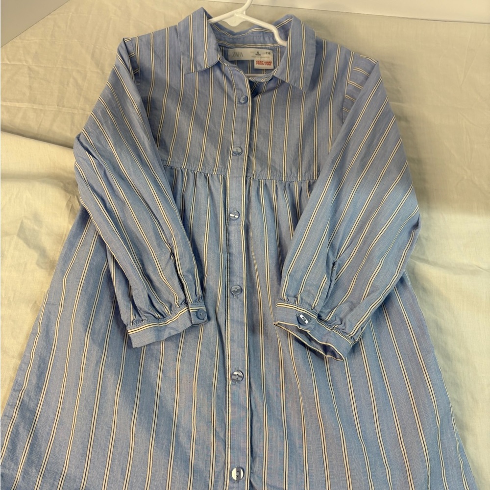 Zara Blue Striped Button Down Shirt for Kids - Picture 1 of 5